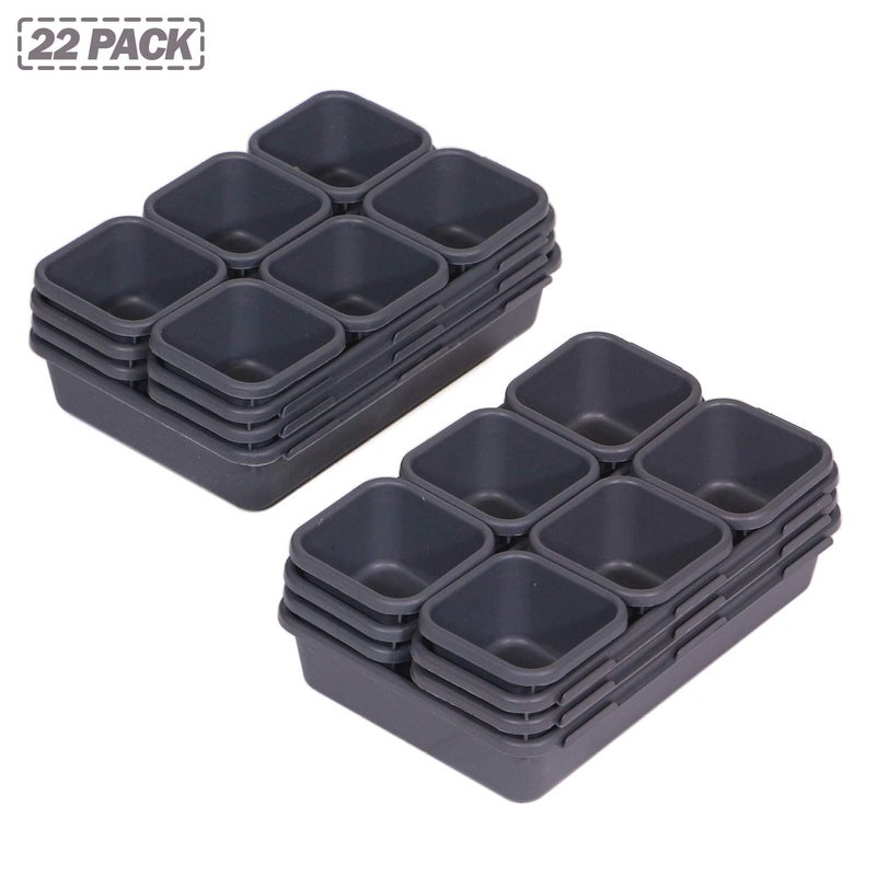 TENABORT Set of 22 Interlocking Desk Drawer Organizer Tray Dividers Plastic Shallow Narrow Drawers Organizers Separators and Storage Bins Container for Kitchen Bathroom Makeup Office Vanity Bedroom Dresser - Image 4